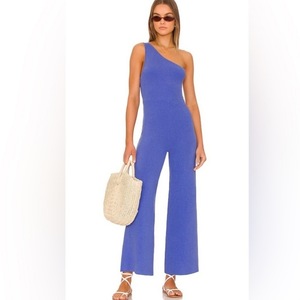 Free People One-Shoulder Royal Blue Knit Jumpsuit